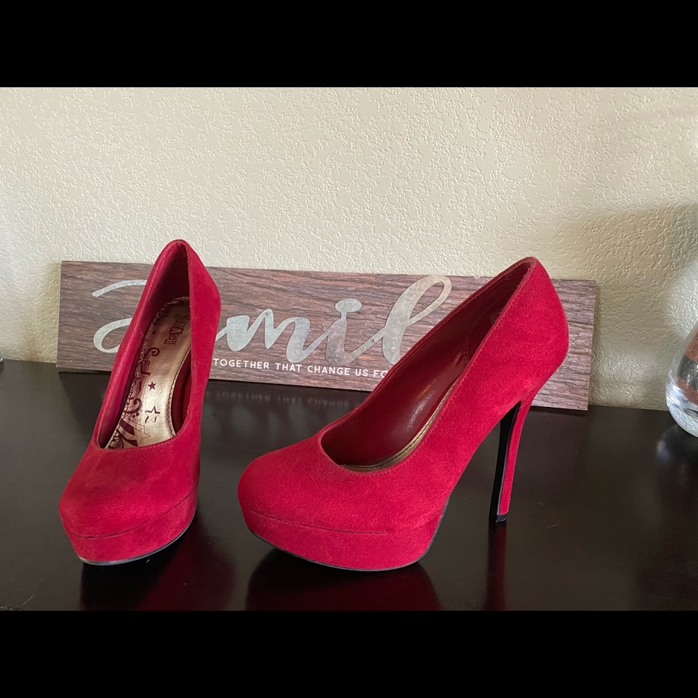 Red suede heels